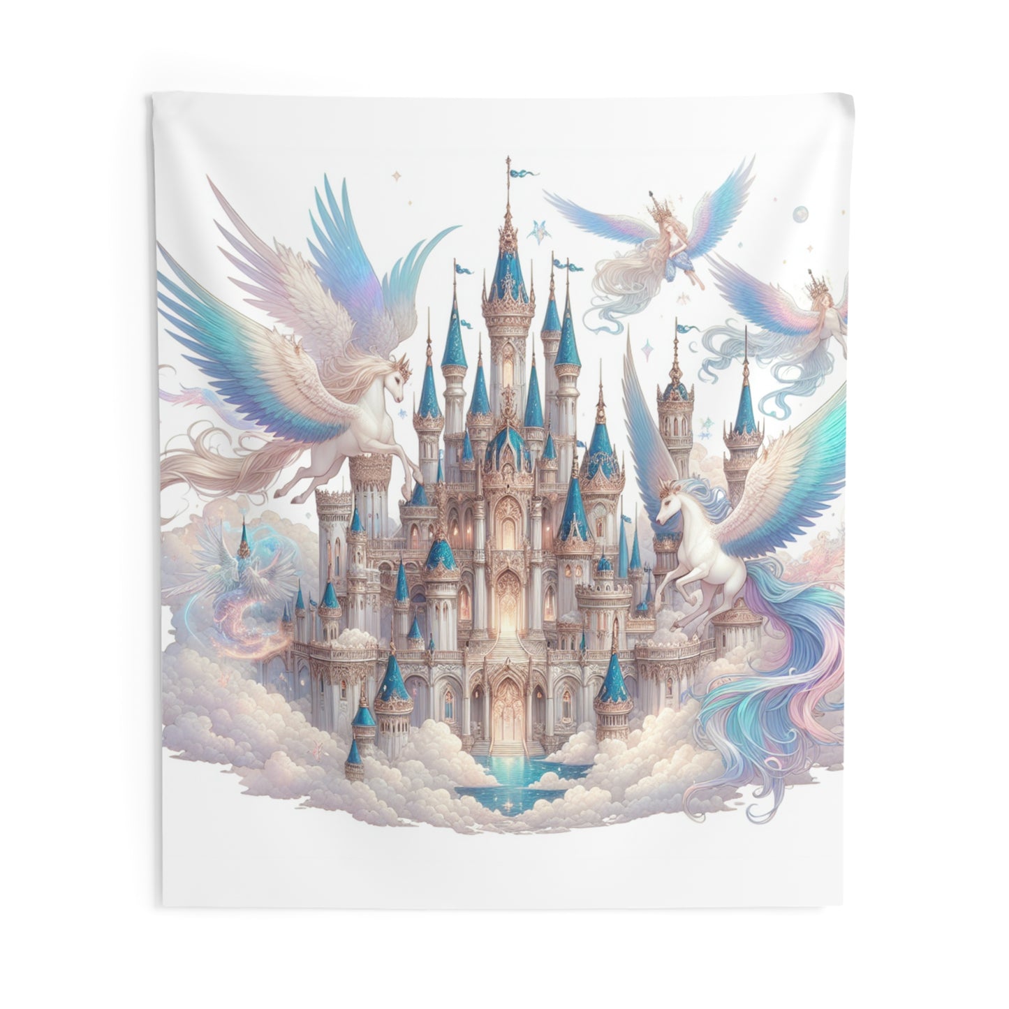 Fantasy Wall Tapestry Castle Clouds Spirits Horses