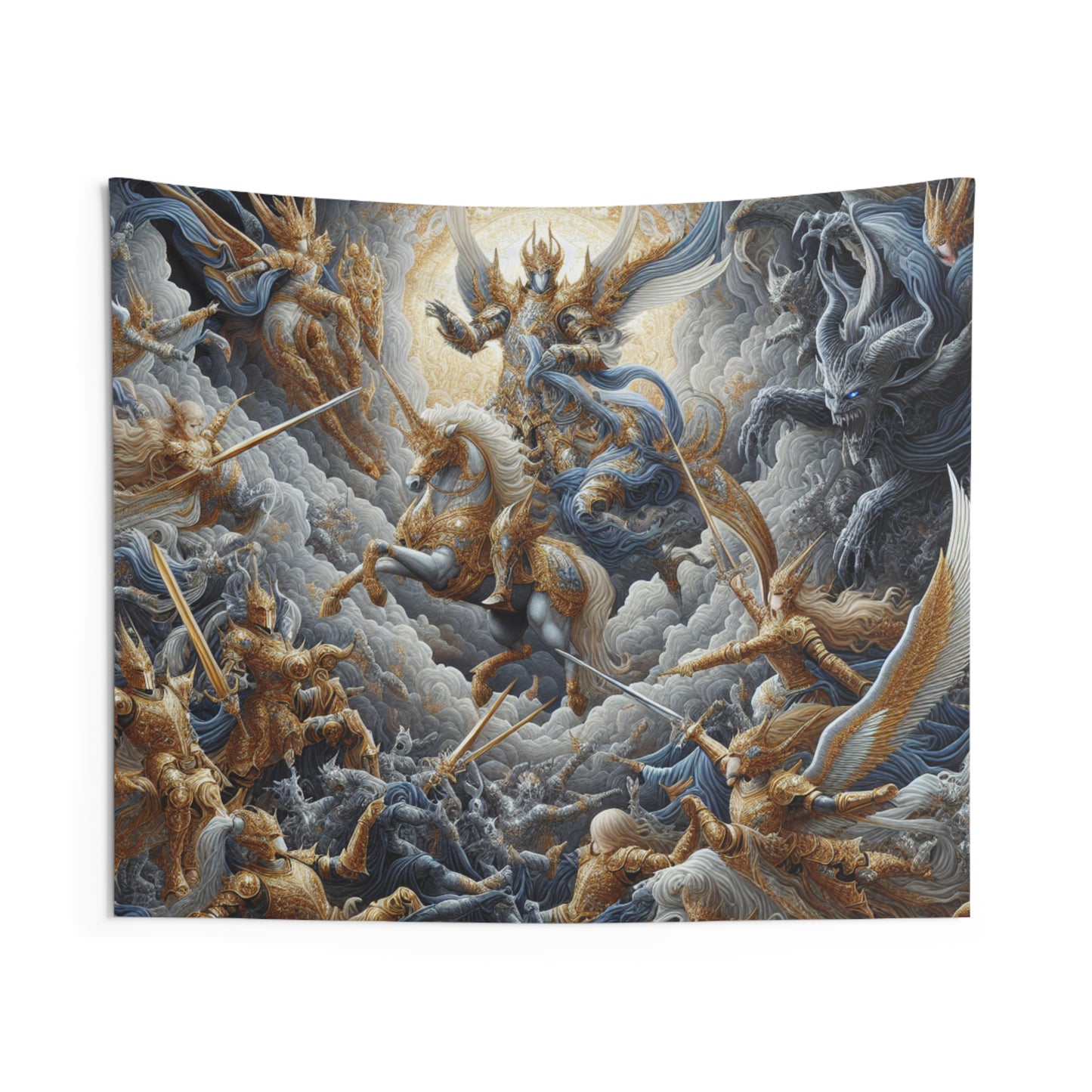 Celestial Knights vs Shadowy Demons Wall Tapestry