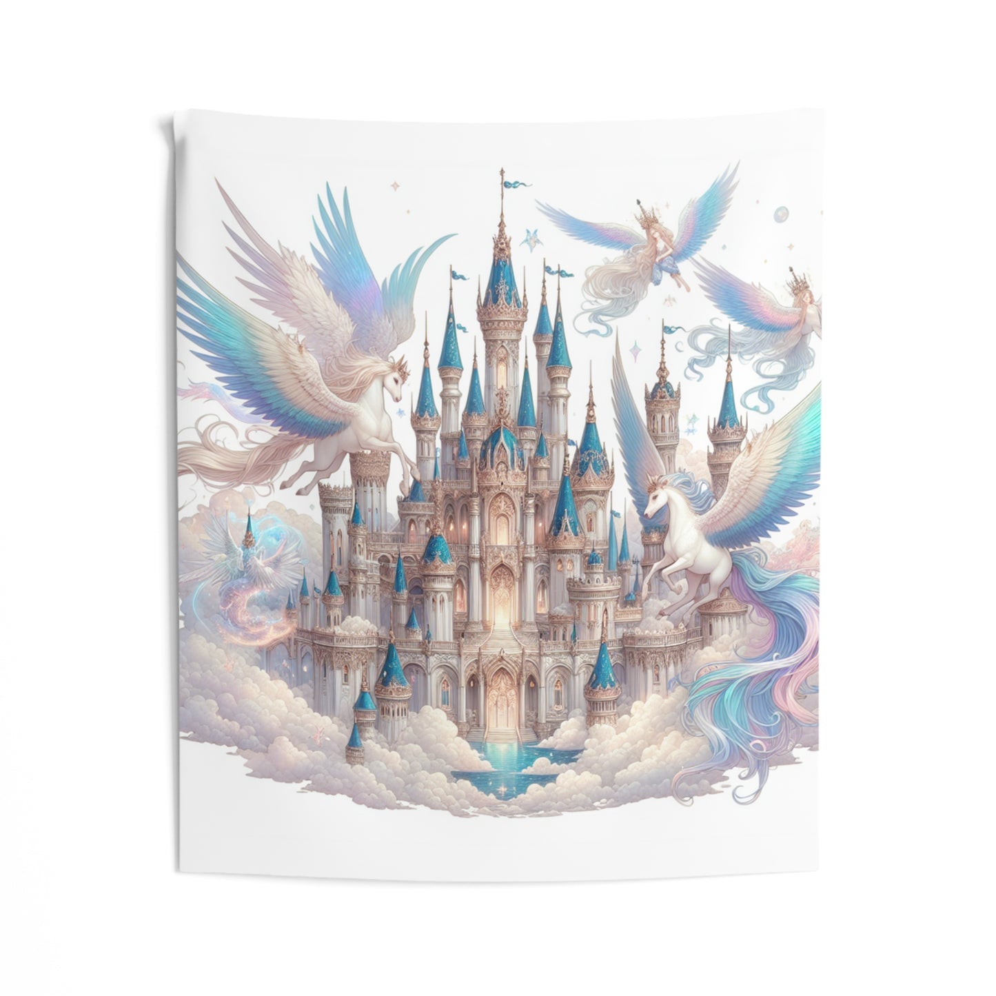 Fantasy Wall Tapestry Castle Clouds Spirits Horses