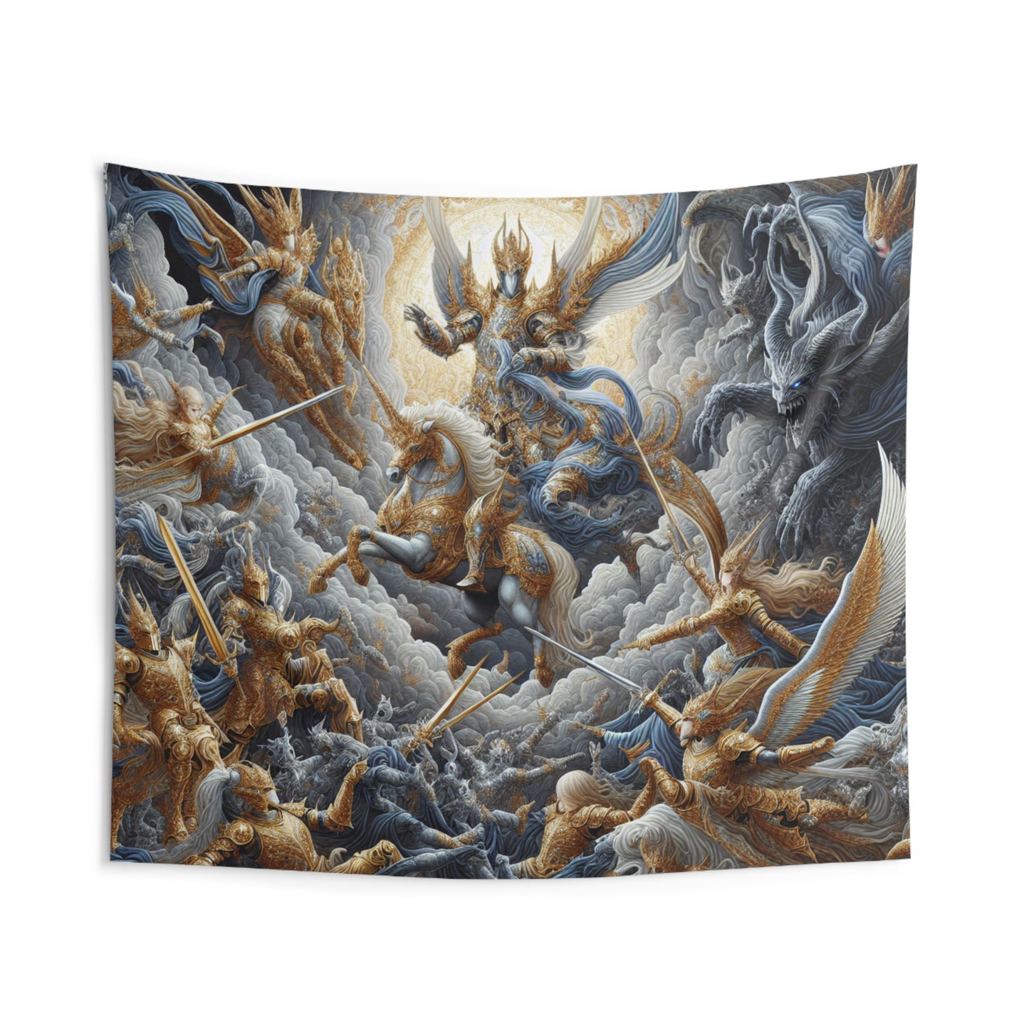 Celestial Knights vs Shadowy Demons Wall Tapestry