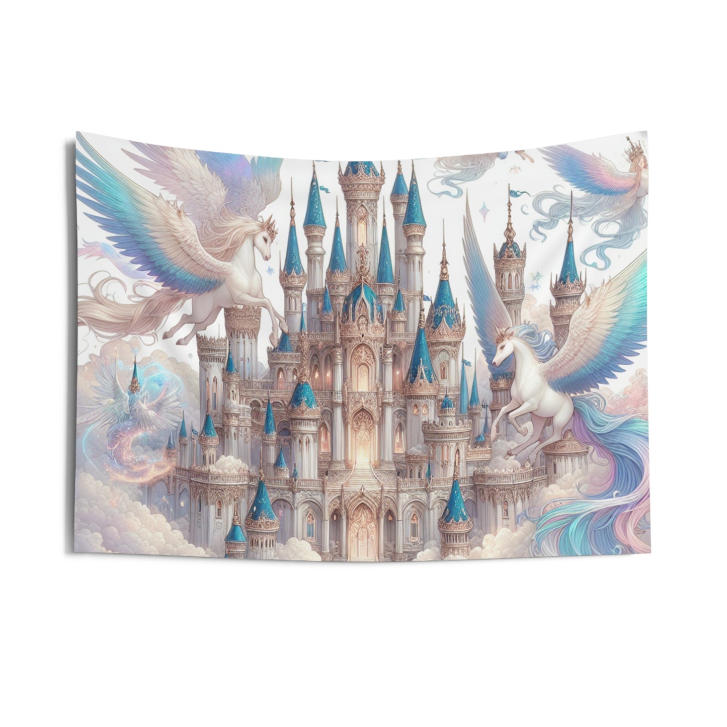 Fantasy Wall Tapestry Castle Clouds Spirits Horses