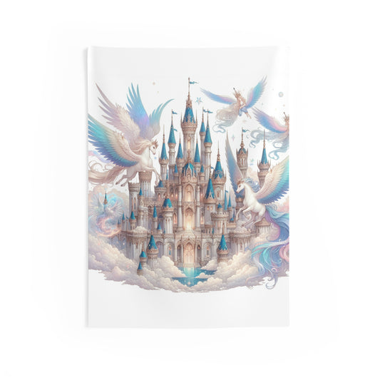 Fantasy Wall Tapestry Castle Clouds Spirits Horses