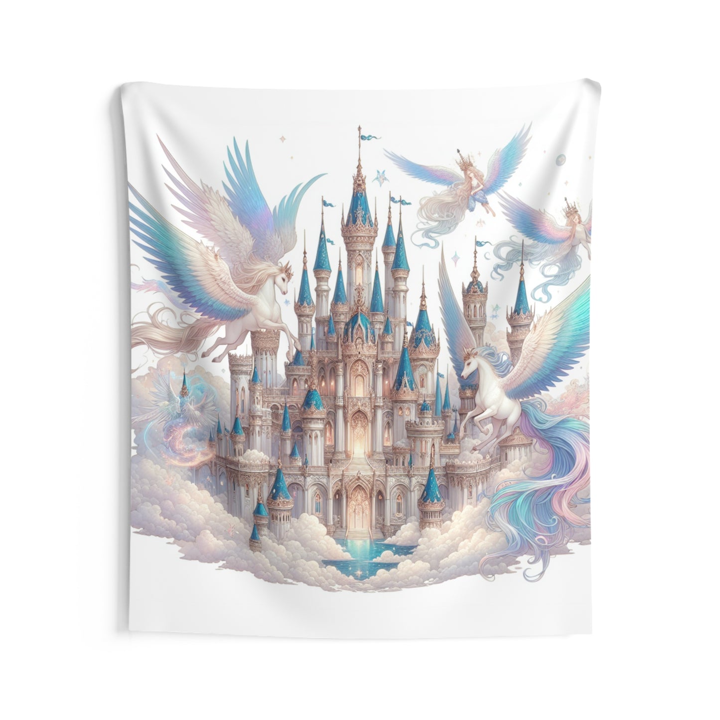 Fantasy Wall Tapestry Castle Clouds Spirits Horses