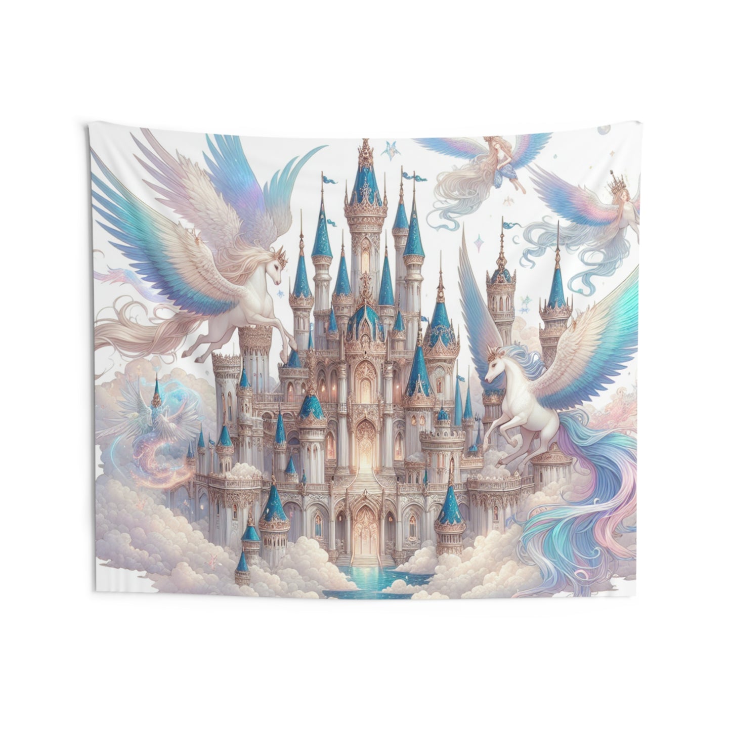 Fantasy Wall Tapestry Castle Clouds Spirits Horses