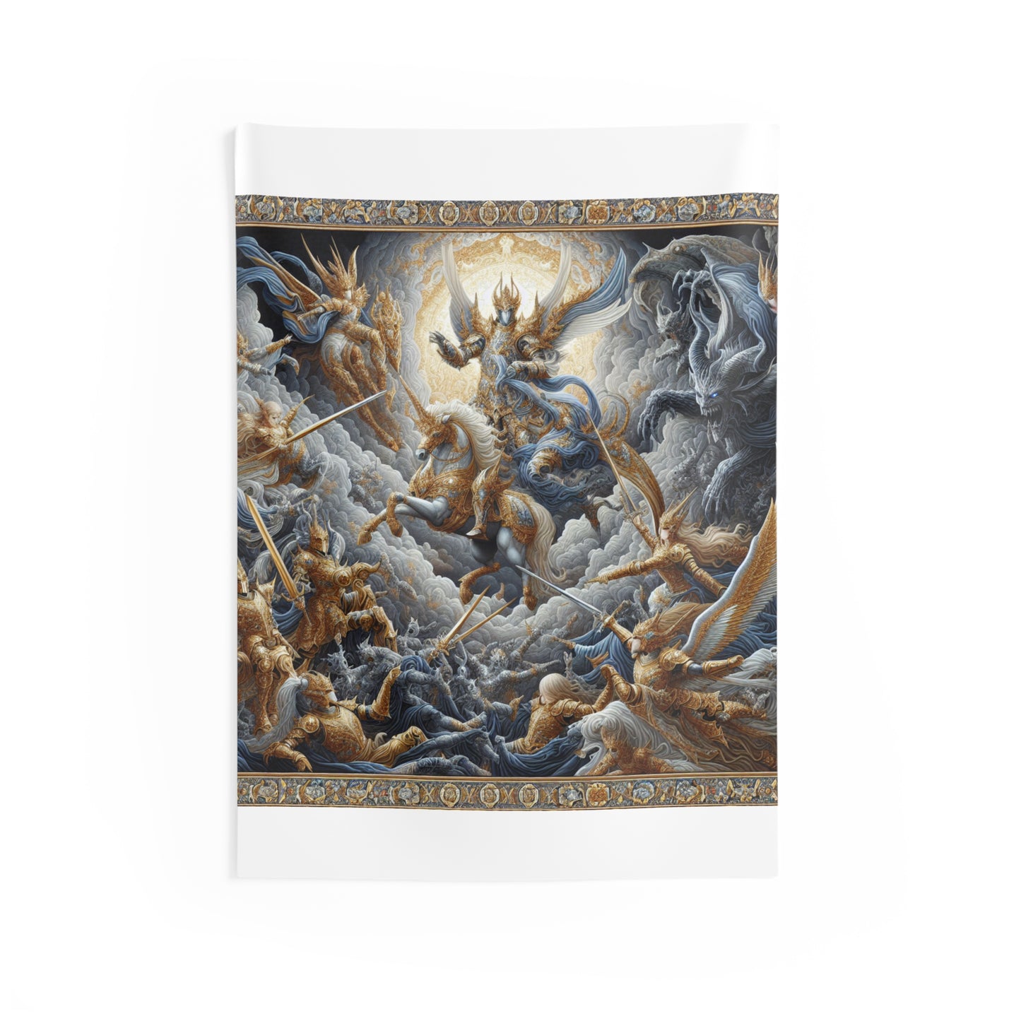 Celestial Knights vs Shadowy Demons Wall Tapestry