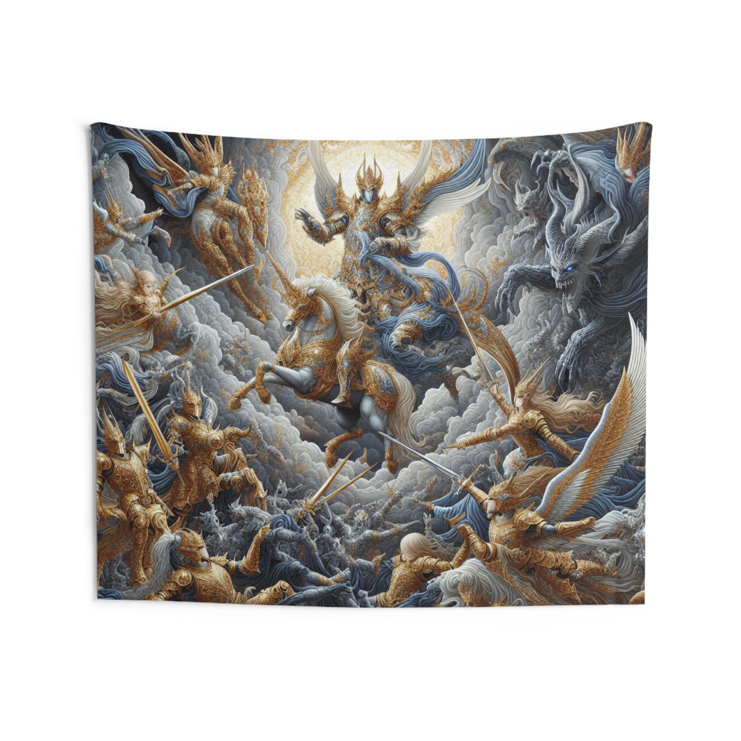 Celestial Knights vs Shadowy Demons Wall Tapestry