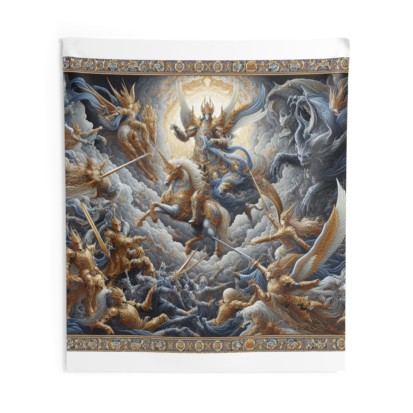 Celestial Knights vs Shadowy Demons Wall Tapestry