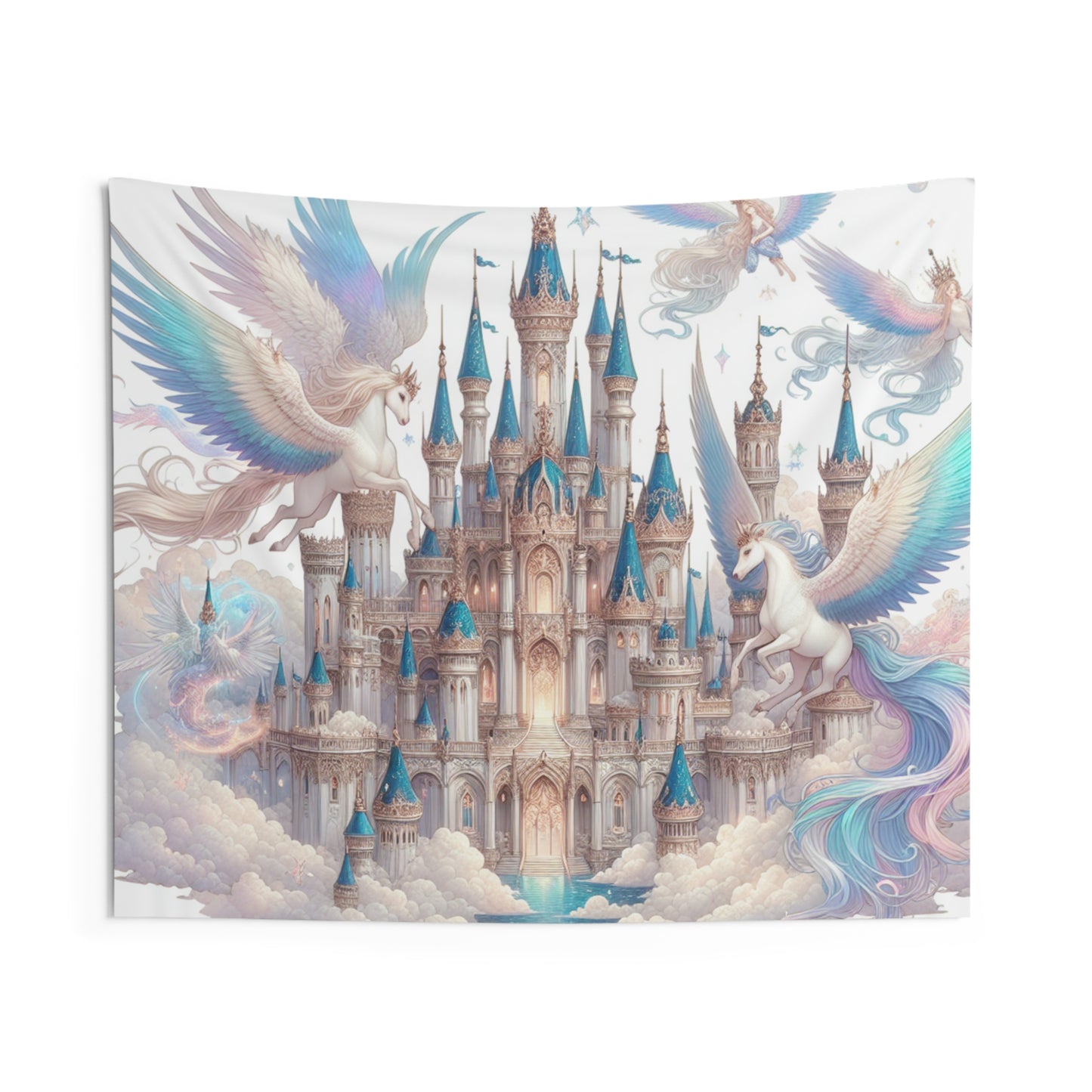 Fantasy Wall Tapestry Castle Clouds Spirits Horses