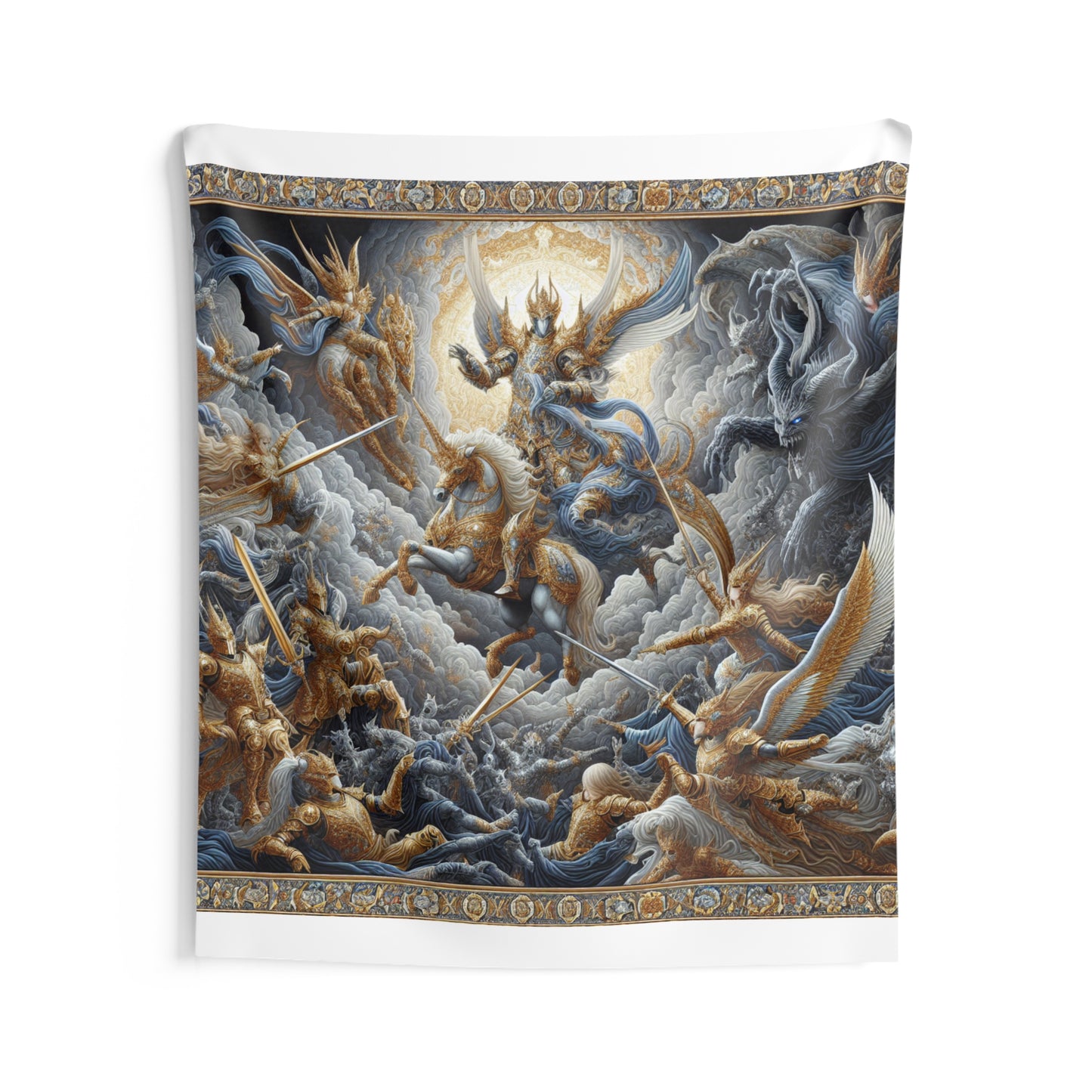 Celestial Knights vs Shadowy Demons Wall Tapestry