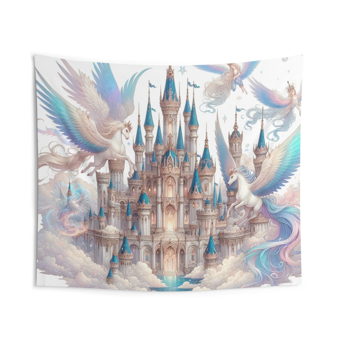 Fantasy Wall Tapestry Castle Clouds Spirits Horses