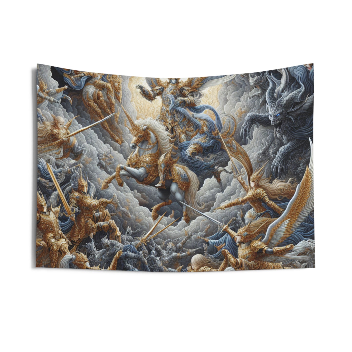 Celestial Knights vs Shadowy Demons Wall Tapestry