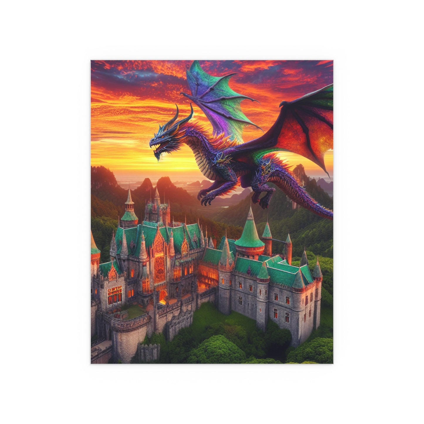 Silk Poster Dragon and Castle