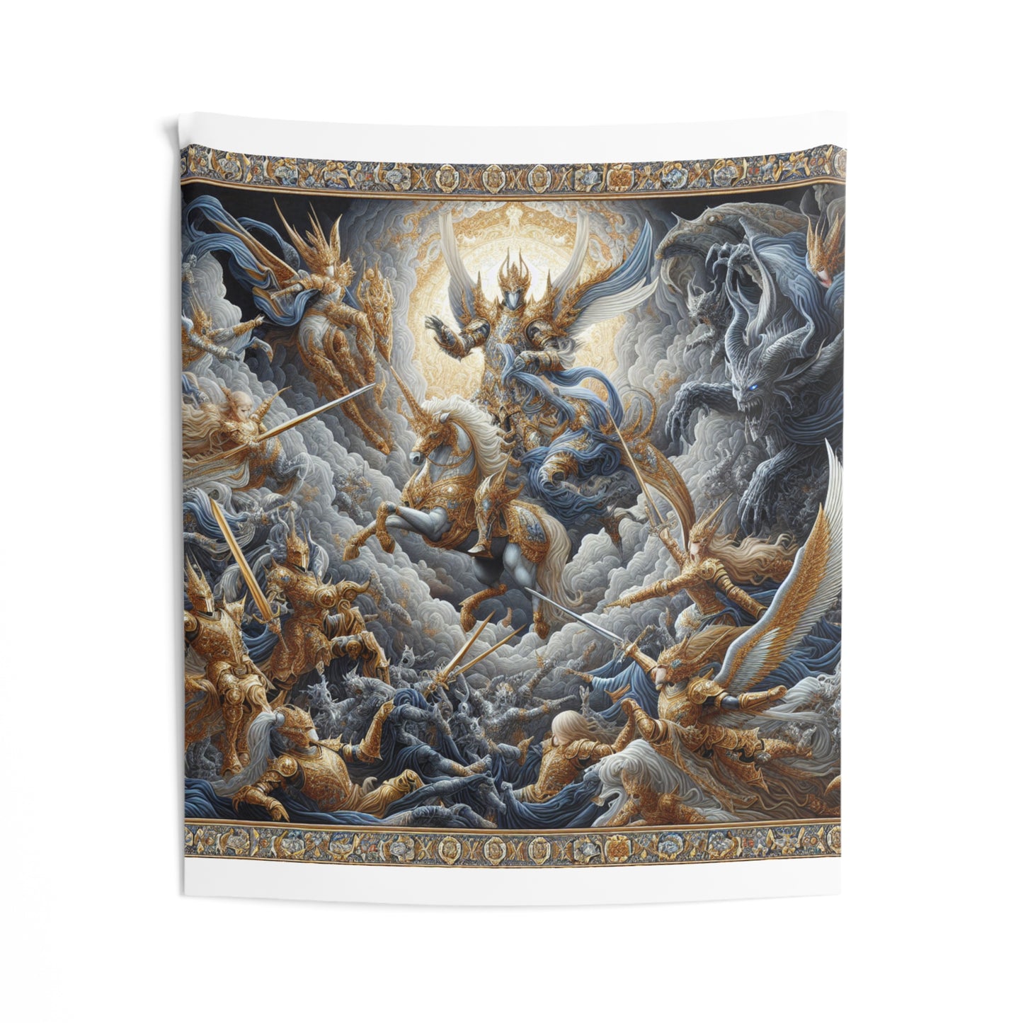 Celestial Knights vs Shadowy Demons Wall Tapestry