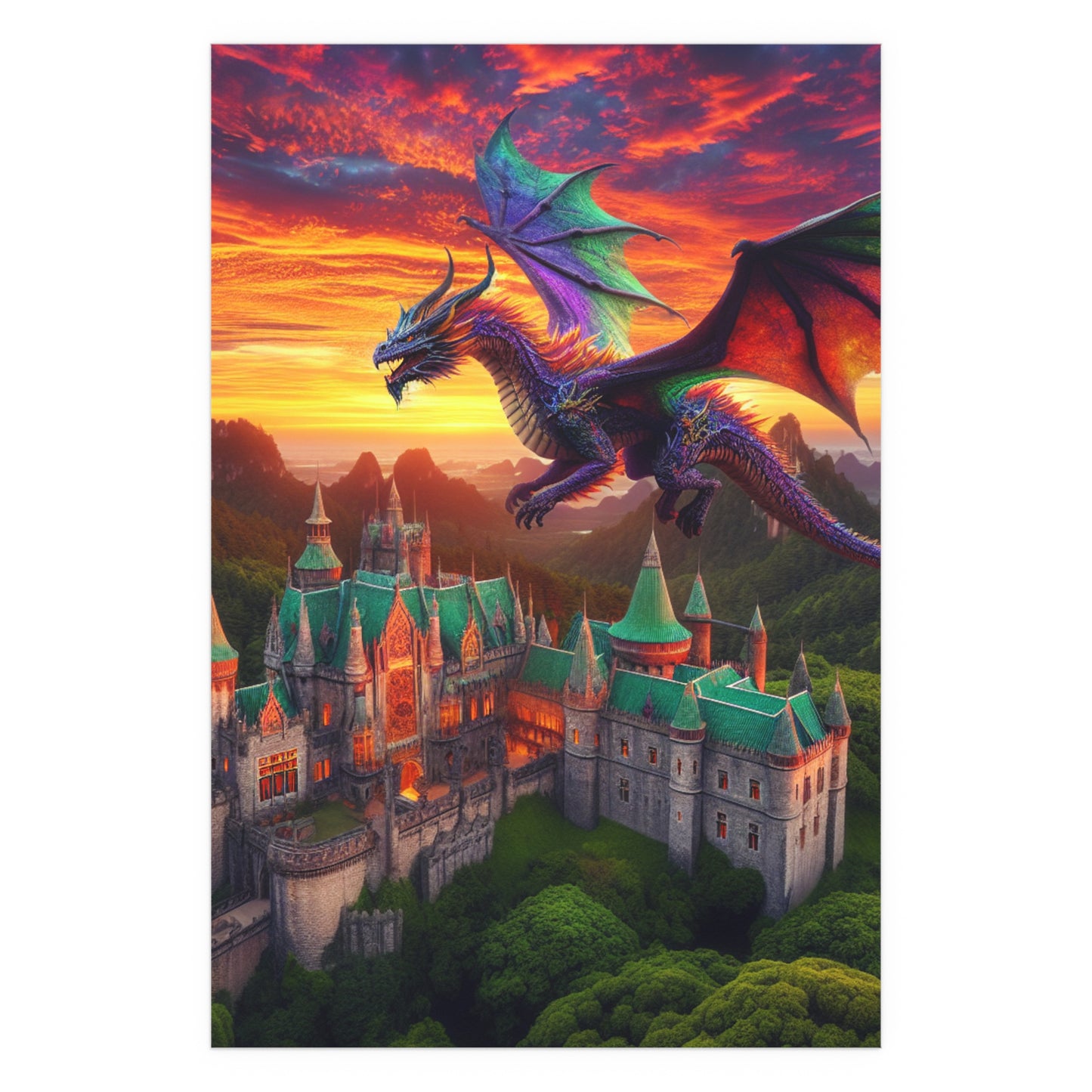 Silk Poster Dragon and Castle