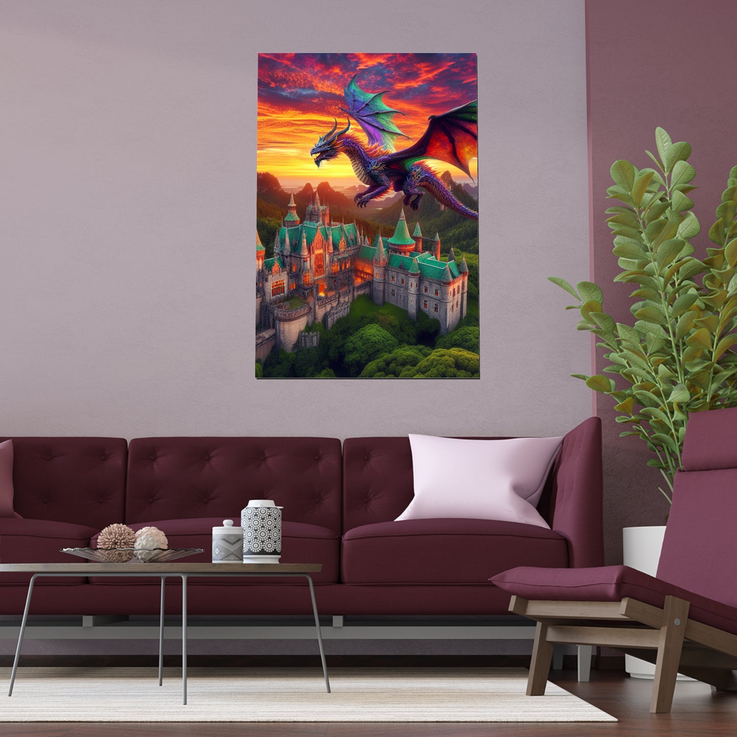 Silk Poster Dragon and Castle